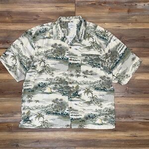 Tommy Bahama 100% Silk Hawaiian Button Up Camp SS Shirt Men’s XXL Palm Trees EUC